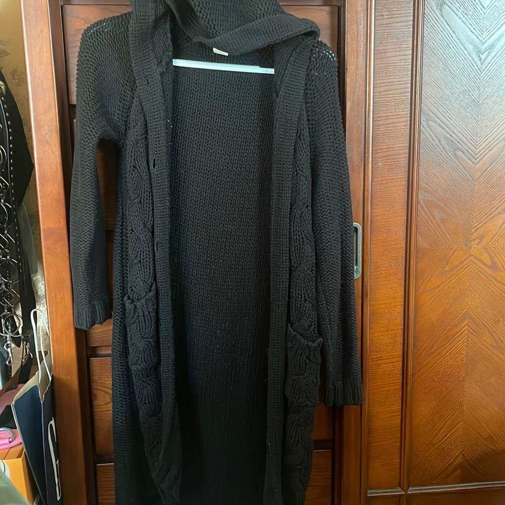 Black long cardigan with HOOD